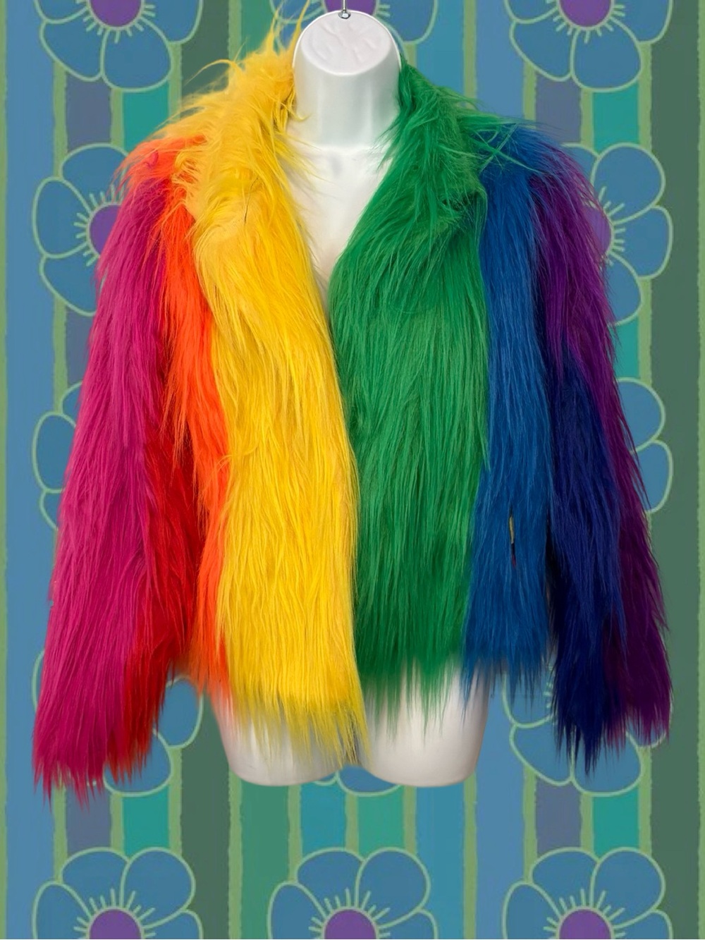 Rainbow Faux Fur Jacket - Multicolor Women's Coat